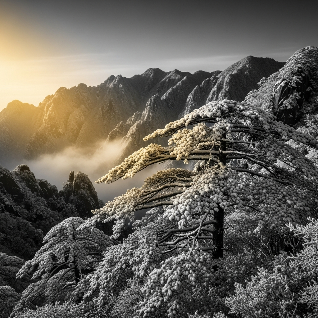Snowy Huangshan winter scene